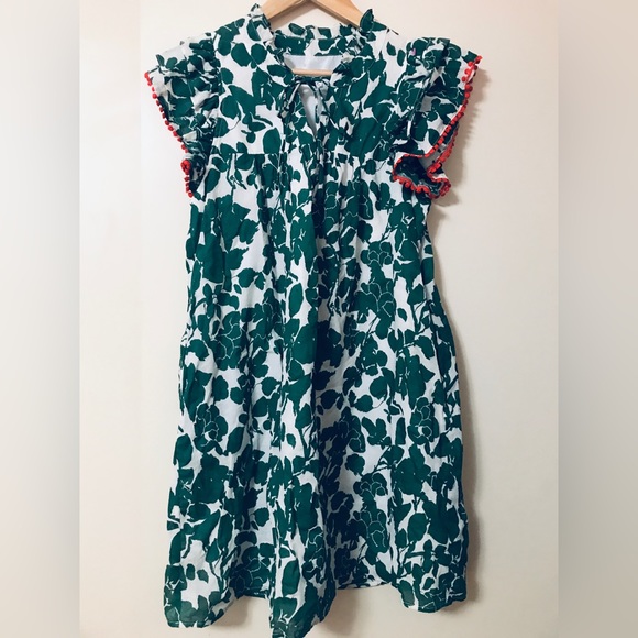 T H M L Green and White Cotton Floral Midi Dress - Picture 7 of 11